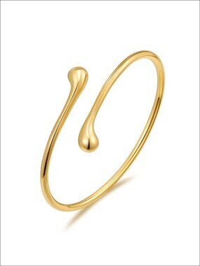 Dainty Gold Plated Teardrop Cuff Bracelet Adjustable Slim Stackable Bangle